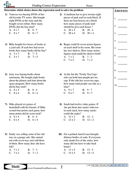 3.oa.8 Worksheets - Add, Sub, Mult & Div  worksheet